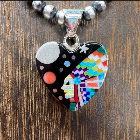 Native American Jewelry - Native American Galaxy Inlay Pendant - Headdress